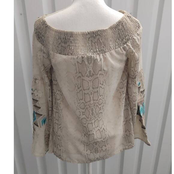 Judith March Blouse Off Shoulder Embroidered Aztec Southwest Small - Picture 2 of 5